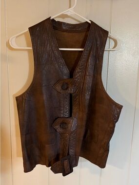 Brown Leather Button-Up Vest Men’s Size Small
